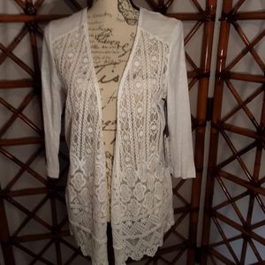 CHICO'S LACED PANEL CARDIGAN
